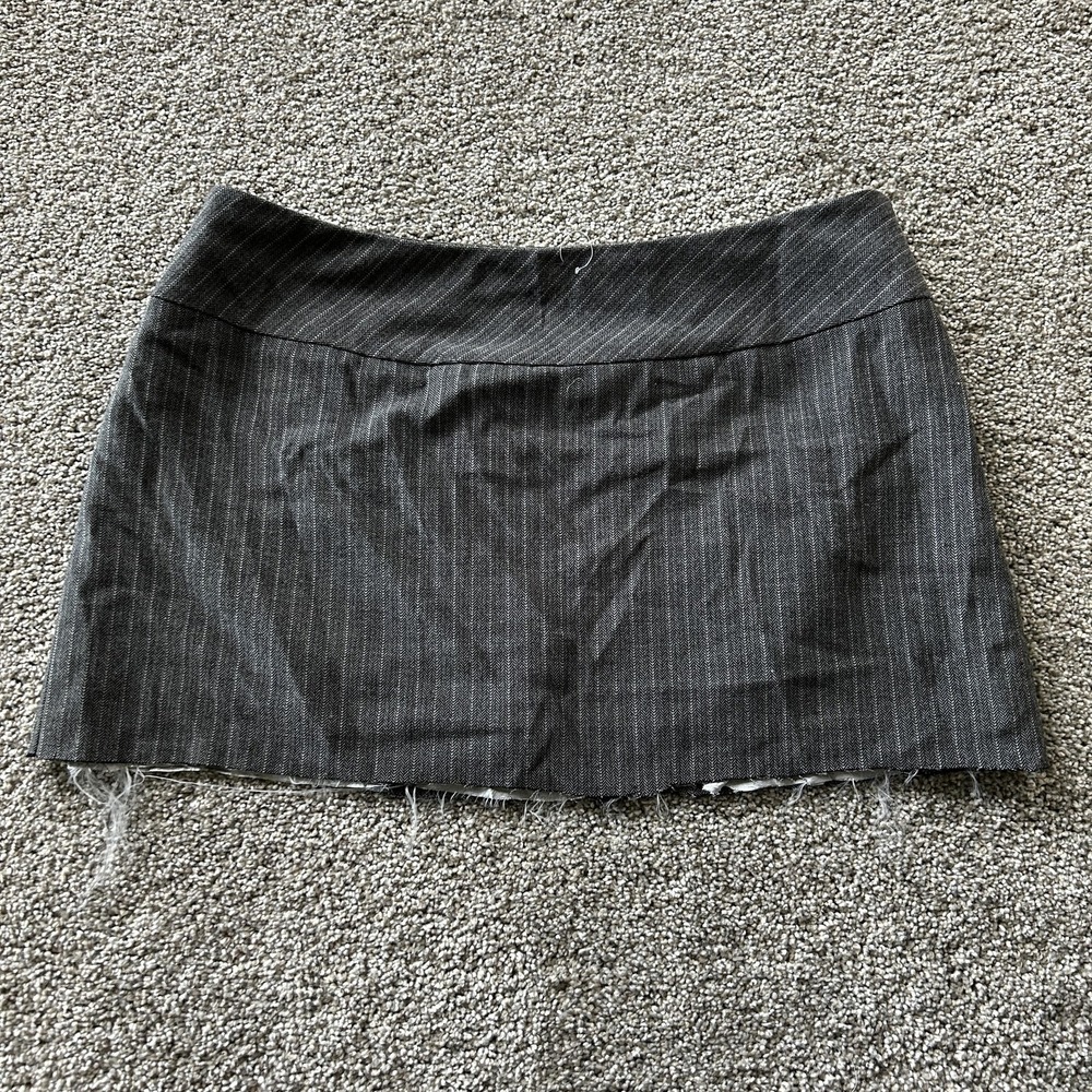 Amanda Smith Mini Micro Skirt Womens 14 Gray Striped Tweed Short Pencil Raw Hem
